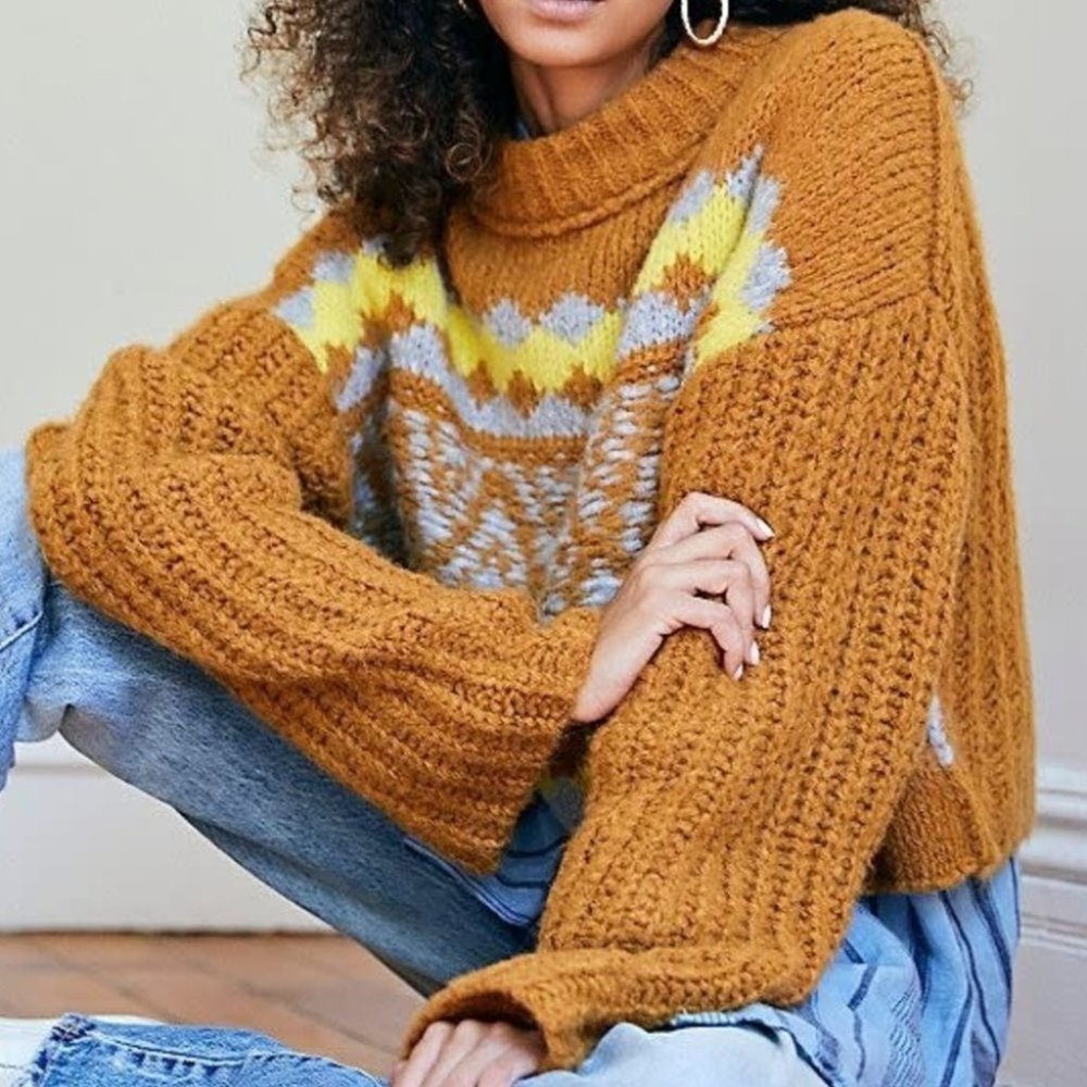 NWT Free People Alpine Brown Knit Sweater Size Medium